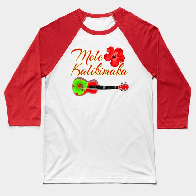 Mele Kalikimaka Hawaiian Ukulele Baseball T-Shirt by macdonaldcreativestudios